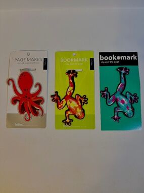 Set of 3 Folio Clip Over the Page Bookmarks Frog Octopus Kitschy Books Cute New